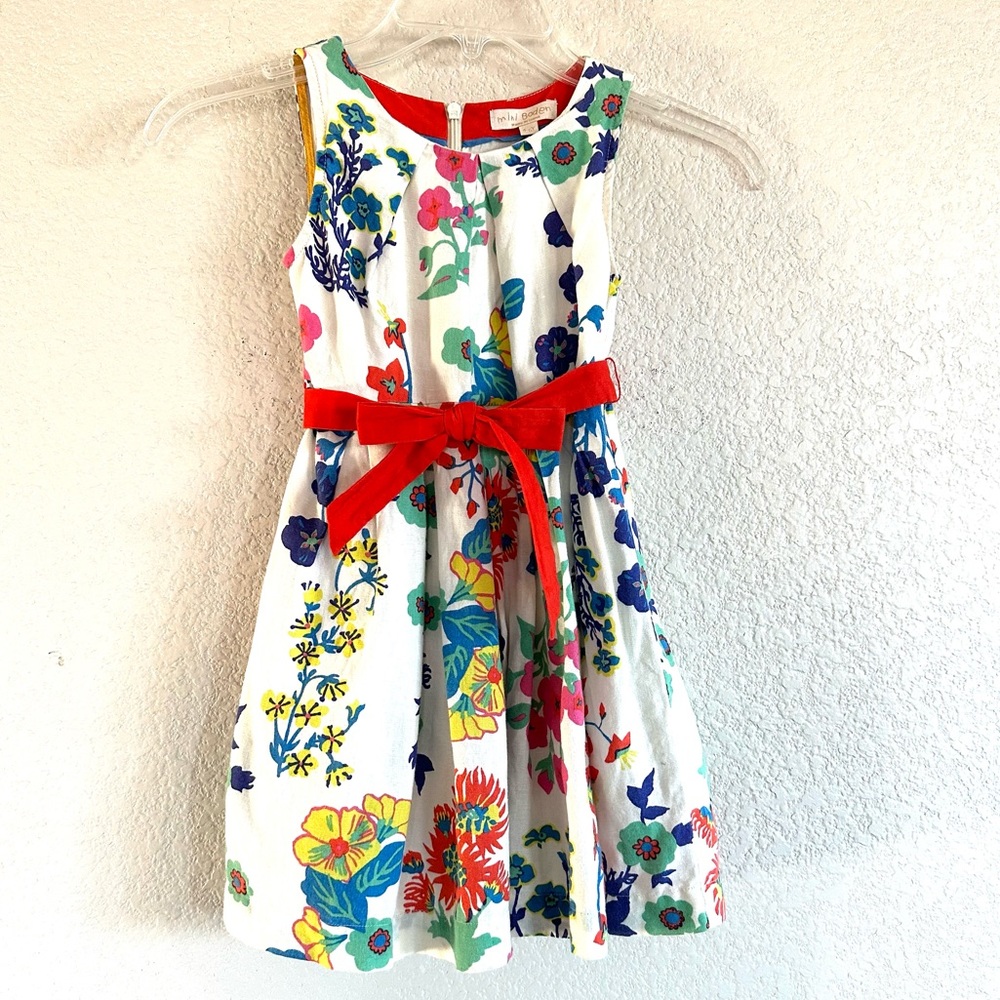 Mini Boden Linen Floral Belted Tank Dress